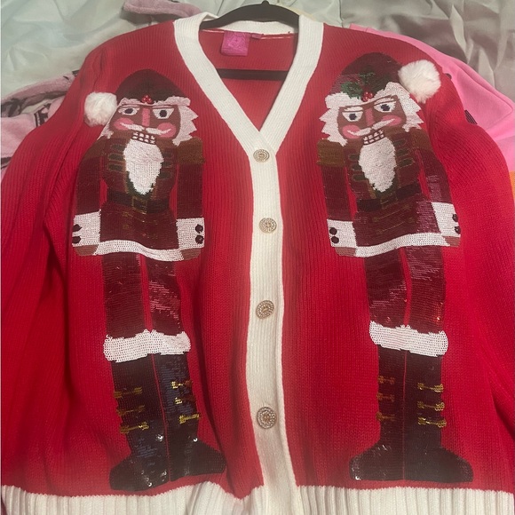 QUEEN OF SPARKLES Red Nutcracker Cardigan - Picture 1 of 1